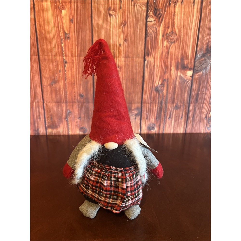 Dei Gnome Girl in Plaid Doorstop Christmas Decoration